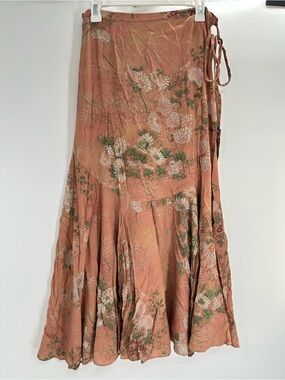 Peruvian Connection Floral Maxi Skirt Tie Faux Wrap